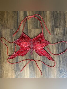 Vintage Y2K Rue 21 beaded butterfly halter/crop top